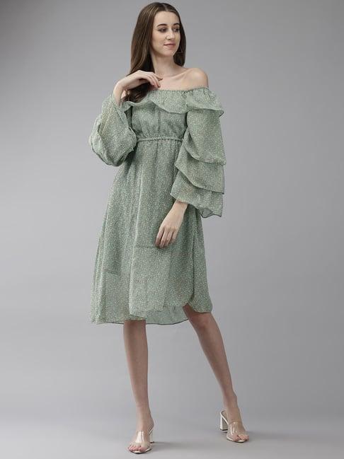 aarika green floral print a-line dress