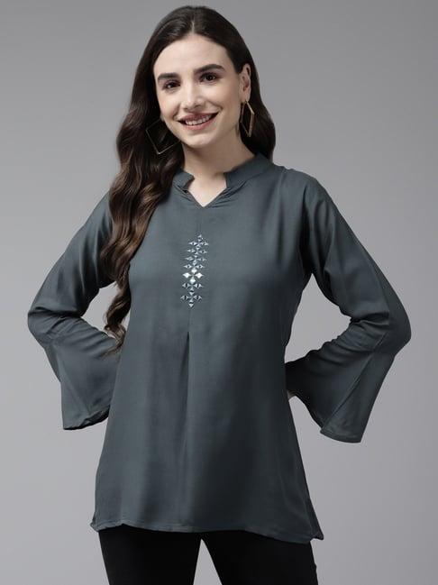 aarika grey embroidered tunic