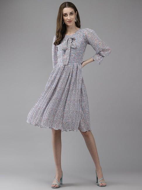 aarika grey floral print a-line dress