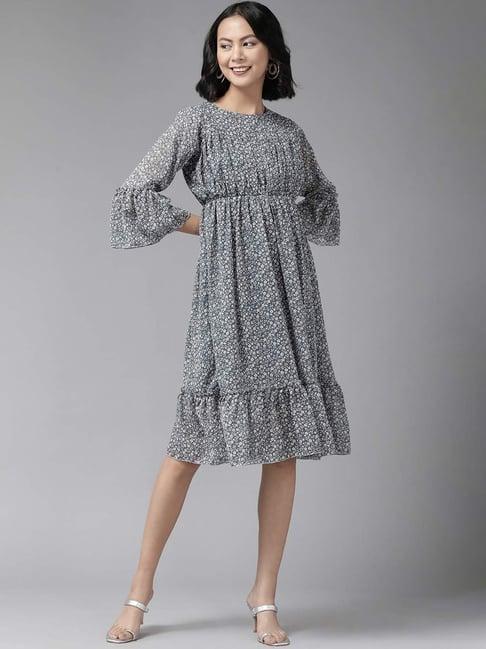 aarika grey printed a-line dress