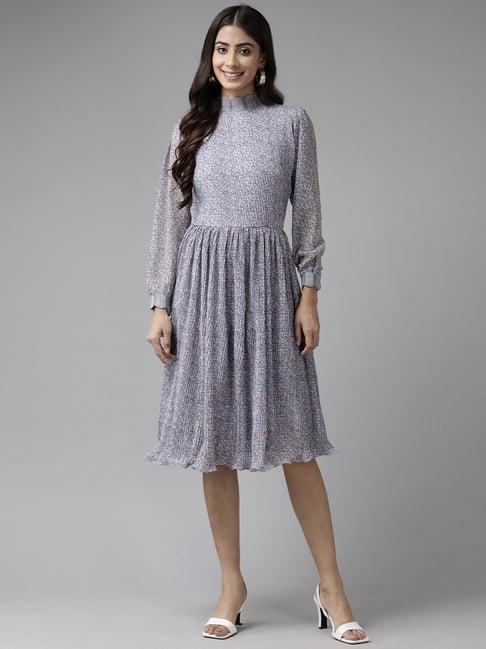 aarika grey printed a-line dress