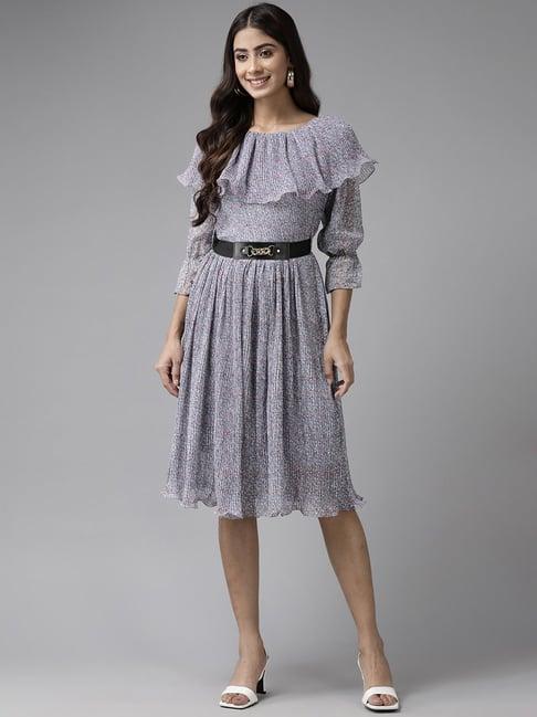 aarika grey printed a-line with belt