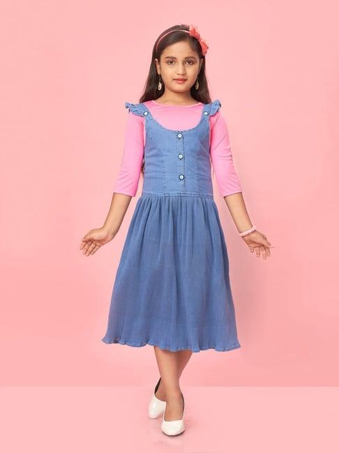 aarika kids blue & pink solid dress with top