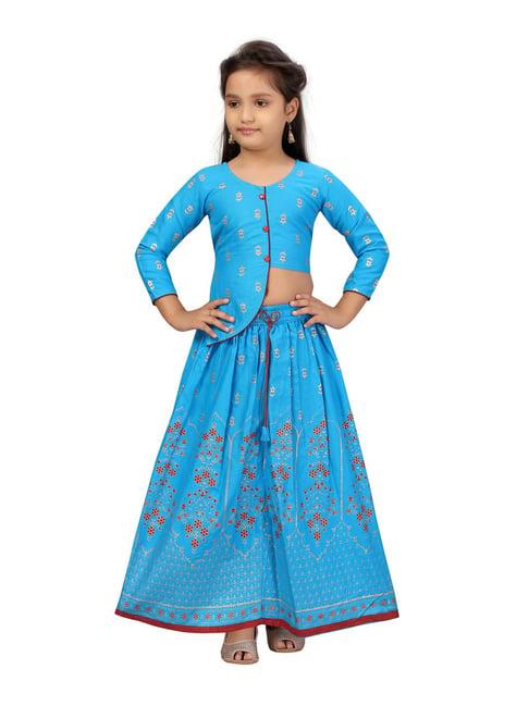 aarika kids blue printed lehenga with choli