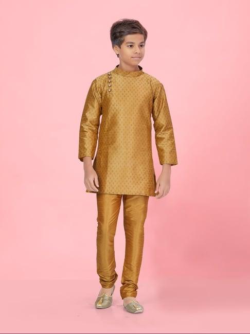 aarika kids boys fawn color kurta pyjama set