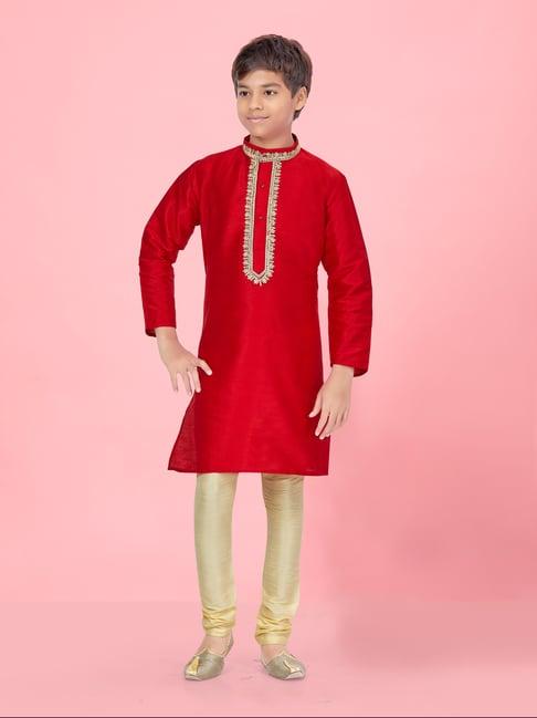 aarika kids boys red colour silk kurta pyjama set