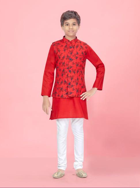 aarika kids boys red-white color kurta pyjama & waistcoat