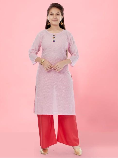 aarika kids girls pink colour cotton embroidery kurti