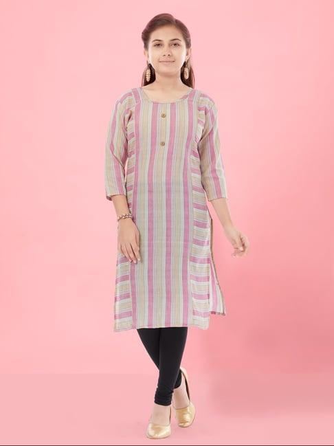 aarika kids girls pink colour cotton striped kurti
