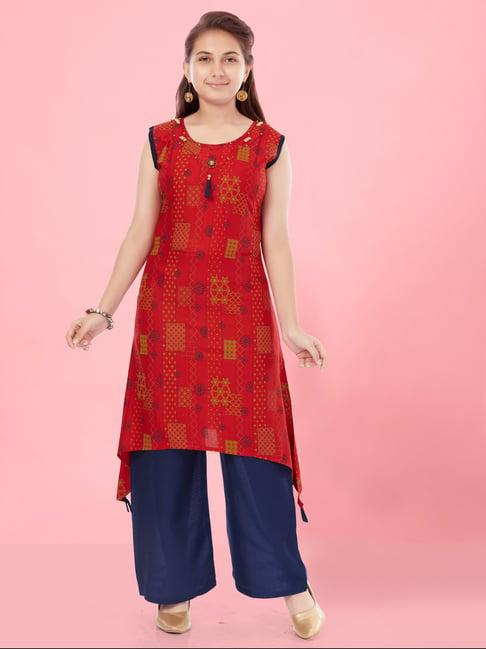 aarika kids girls red party wear kurti