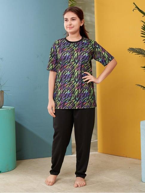 aarika kids green & black printed top with pants