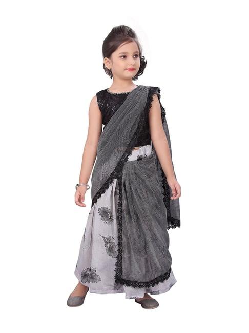 aarika kids grey embellished lehenga, choli & dupatta