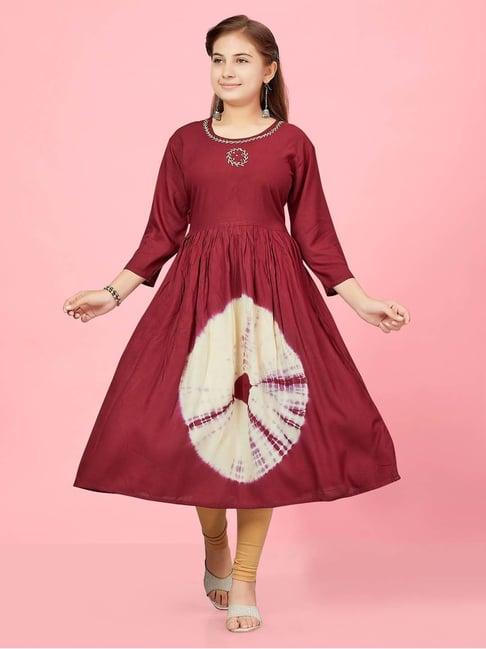 aarika kids maroon cotton printed kurti