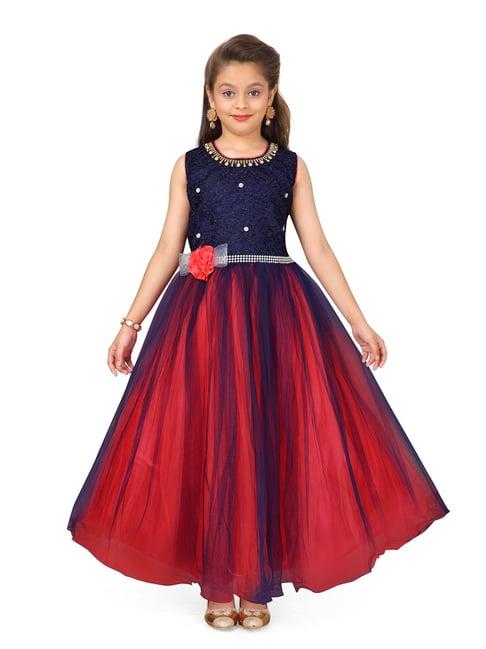 aarika kids navy & red applique gown
