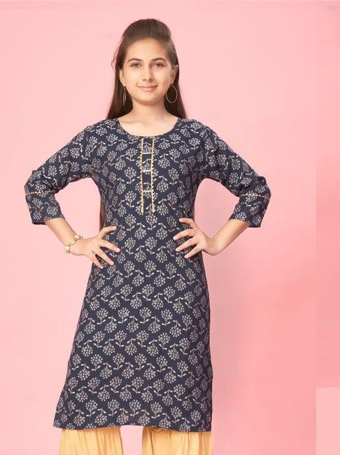 aarika kids navy floral print kurti