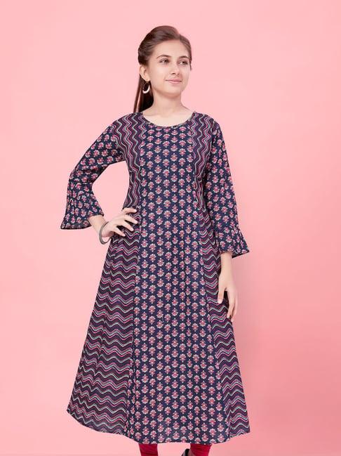 aarika kids navy floral print kurti