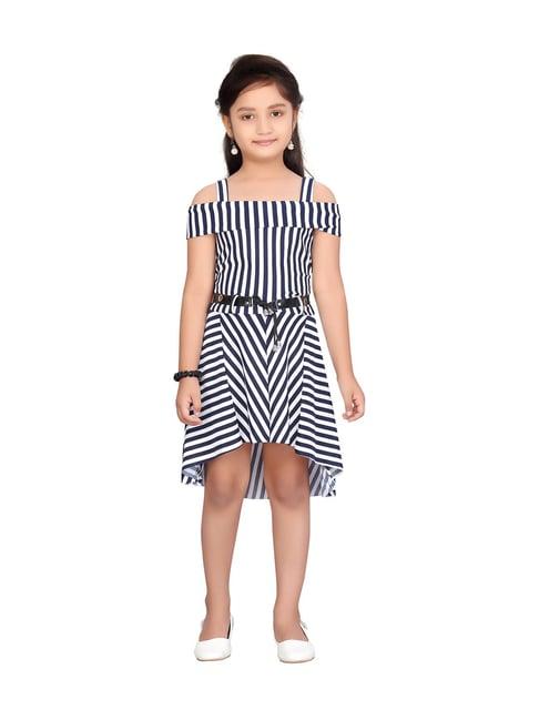aarika kids navy striped dress with belt