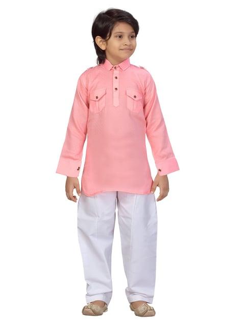 aarika kids pink & white solid full sleeves pathani kurta with pyjamas