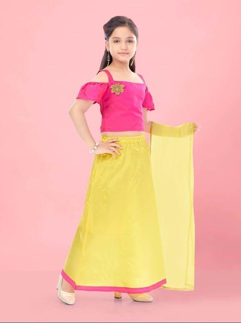 aarika kids pink & yellow applique lehenga cholis