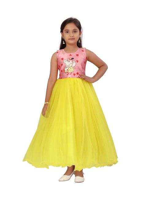 aarika kids pink & yellow printed gown