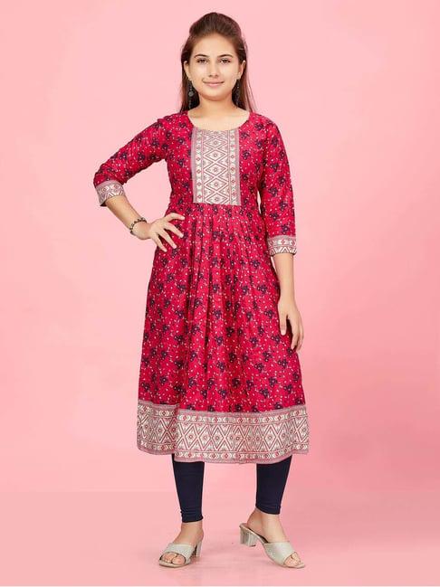 aarika kids rani pink cotton floral print kurti