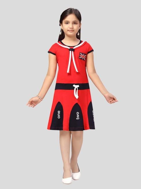 aarika kids red & black printed midi dress