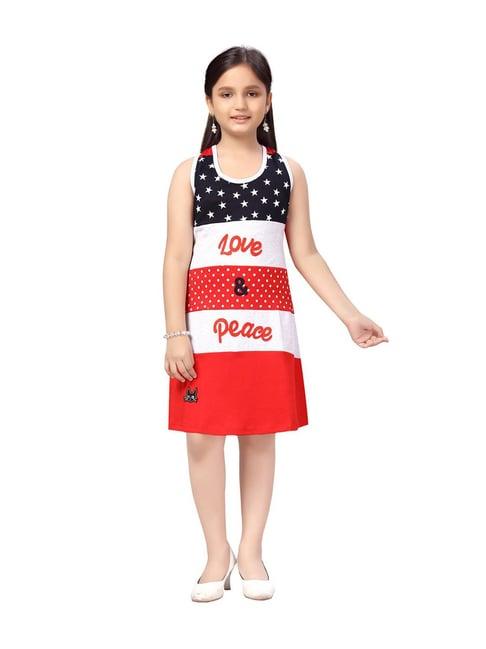 aarika kids red & white printed dress