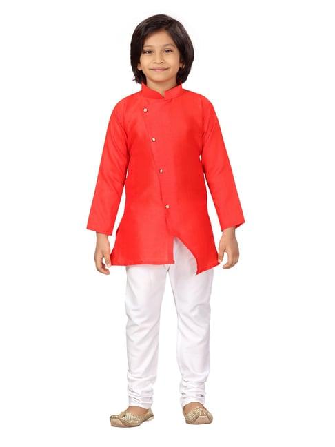 aarika kids red & white solid full sleeves kurta with pyjamas