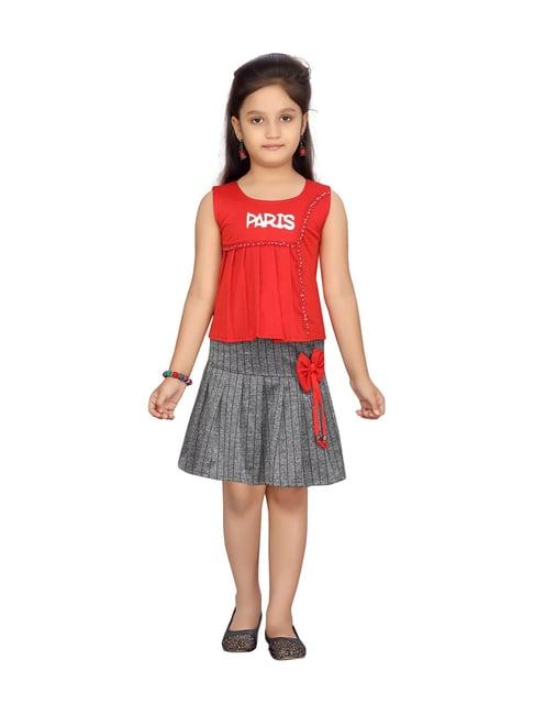 aarika kids red self pattern top & skirt