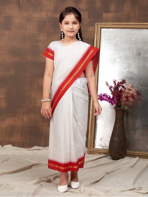 aarika kids white solid saree with blouse