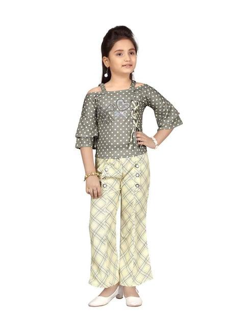 aarika kids yellow & green printed top & palazzos