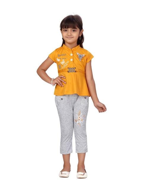 aarika kids yellow & grey printed top set