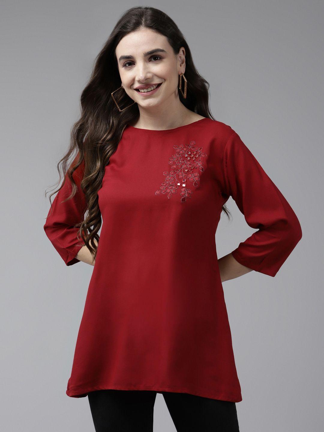 aarika maroon embroidered georgette top