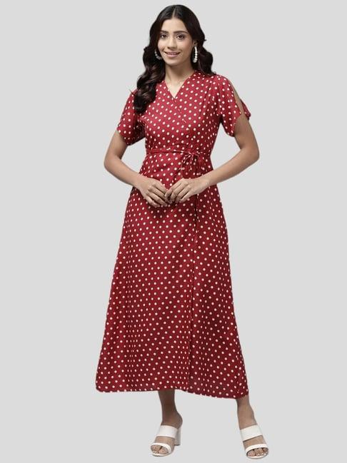 aarika maroon polka dots maxi dress