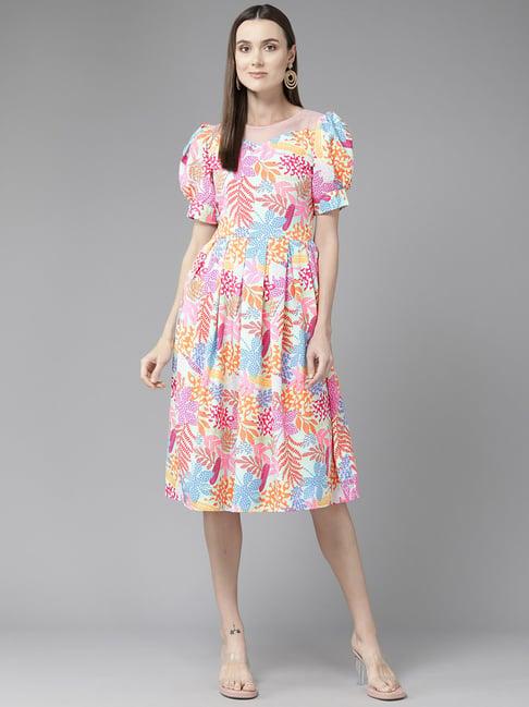 aarika multicolored floral print a-line dress