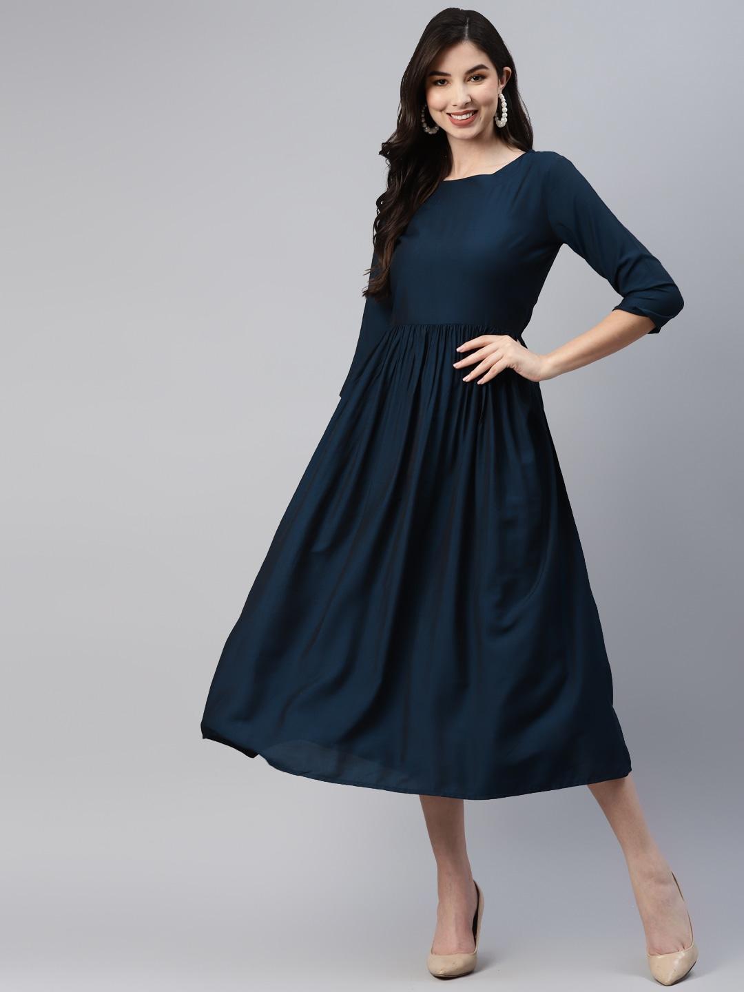 aarika navy blue a-line dress