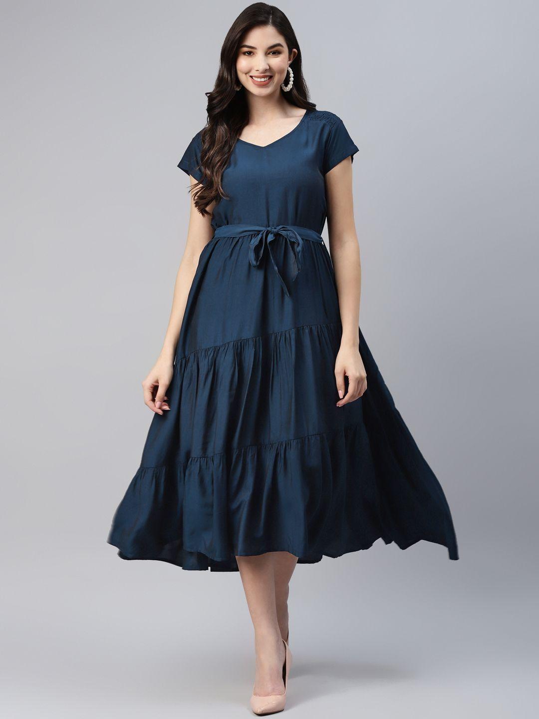 aarika navy blue a-line midi dress