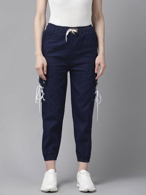 aarika navy mid rise sports joggers