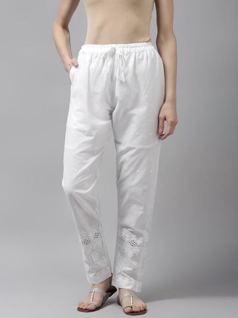 aarika off-white cotton embroidered pants