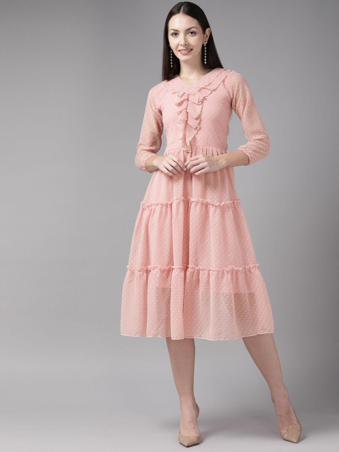 aarika peach-coloured georgette a-line dress