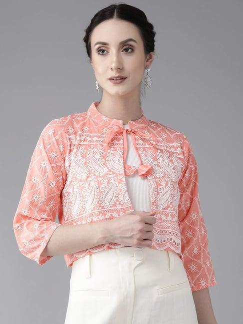 aarika peach cotton embroidered shrug