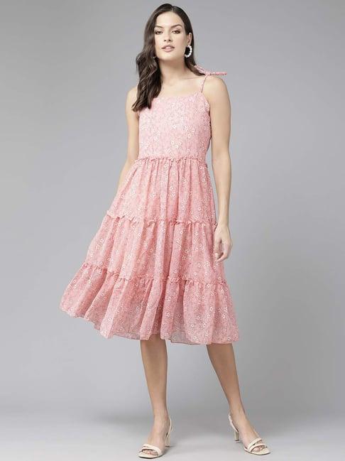 aarika peach floral print a-line dress