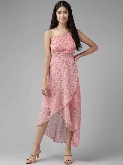 aarika peach printed high-low dress