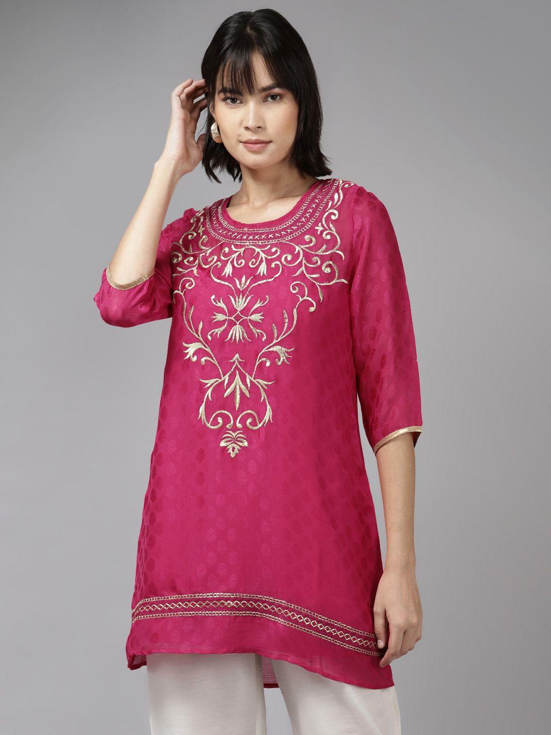 aarika pink embroidered a-line top