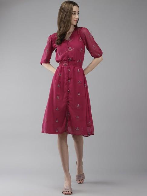 aarika pink floral print a-line dress