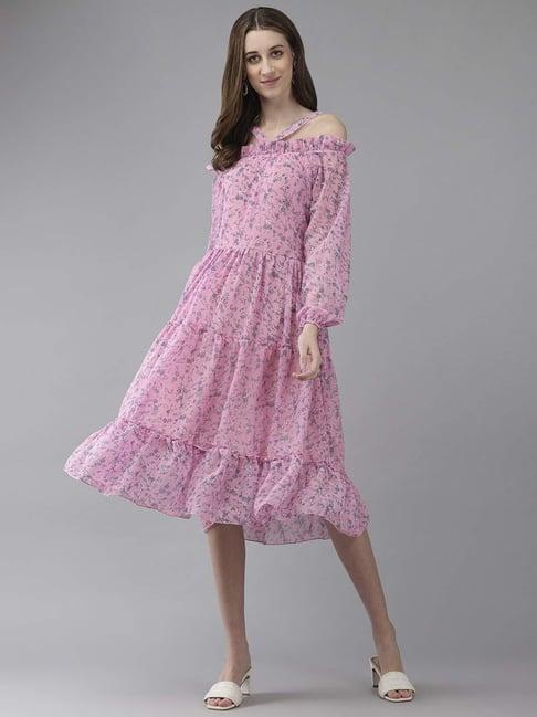 aarika pink floral print a-line dress