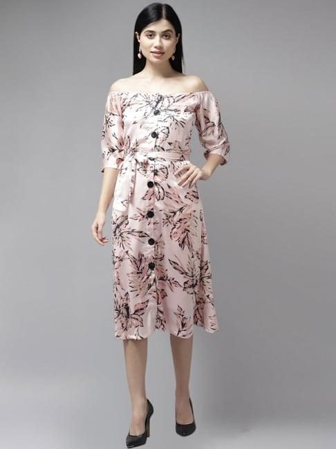 aarika pink floral print a-line with belt