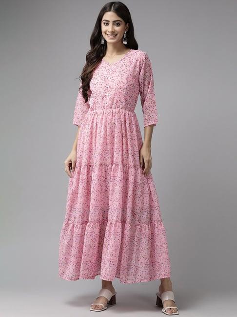 aarika pink floral print maxi dress