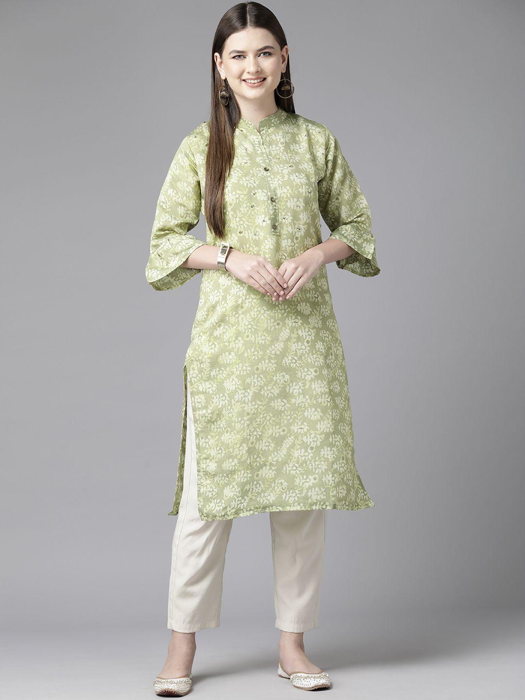 aarika printed bell sleeves sequinned kurta