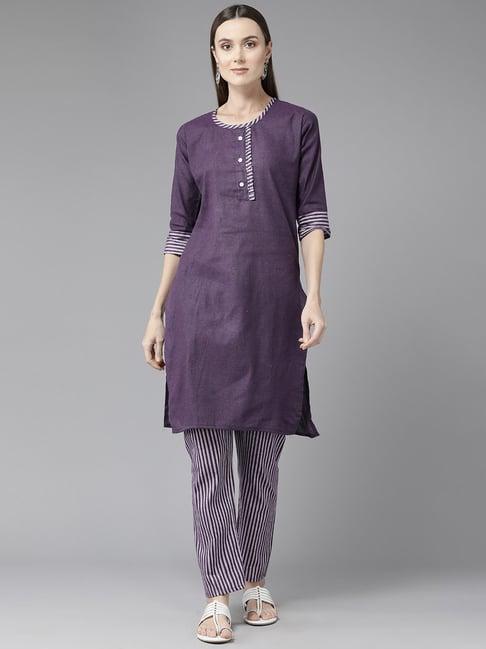 aarika purple cotton kurti pant set